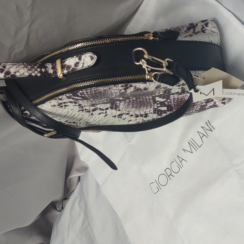 Giorgia Milani Designer Italian Snakeskin Print 100% Genuine Leather Handbag NWT - Picture 4 of 16
